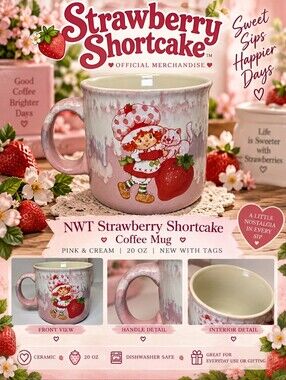 🍓 NWT Strawberry Shortcake Coffee Mug Pink Strawberry